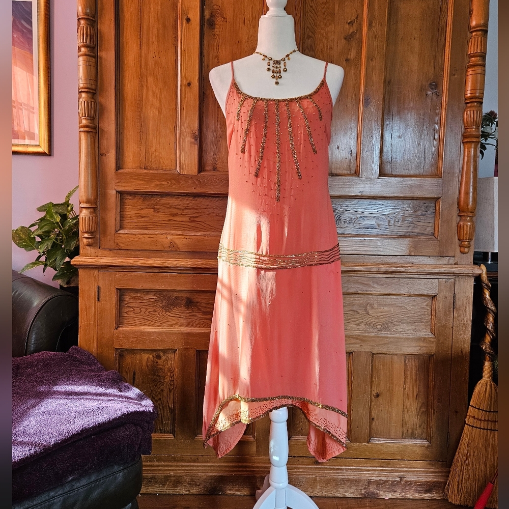 Beautiful Metrostyle Coral Flapper Inspired Dress With Intricate Beading